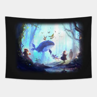 Girl in magical forest surrounded by animals Tapestry
