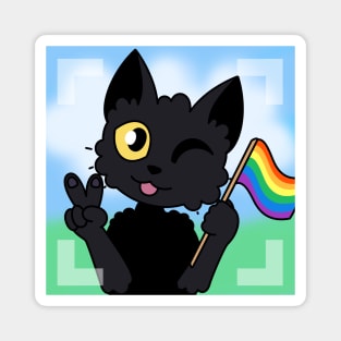 black cat rainbow pride flag pride flag rainbow flag furry furry designs cute peace peace sign anthropomorphic lgbtq lgbt gay queer Magnet