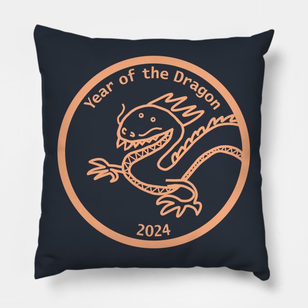 Year of the Dragon Peach Fuzz 2024 Portrait Pillow by ellenhenryart