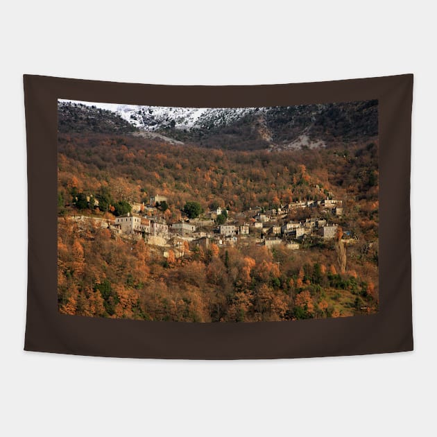 Autumn in Zagori - Mikro Papigo village Tapestry by Cretense72