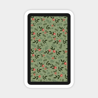 red berry & green leaves winter christmas pattern Magnet