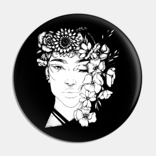 Pretty black and white ink floral girl tattoo art Pin