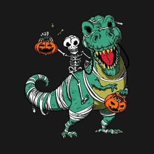 Skeleton And T-rex Halloween T-Shirt