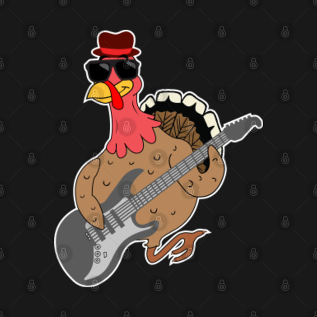 Disover Funny Thanksgiving Turkey RockStar Turkey Playing Guitar - Turkey Playing Guitar Thanksgiving - T-Shirt