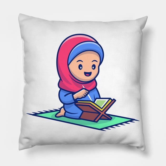 Cute girl moslem reading Pillow by Catalyst Labs