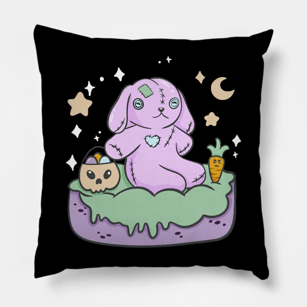 Pastel Goth Kawaii Easter Bunny Pillow by Sunburst Designs