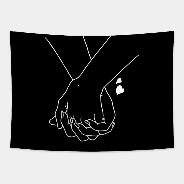 Abstract Couple Holding Hands Line Drawing Wall Art Print, Continuous One Line Drawing Of Holding Hands, Couple Romantic Theme Symbol And Sign, Valentines Day Gift Ideas Tapestry by Modern Art