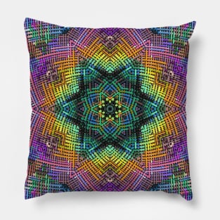 Weave Mandala Green Orange and Pink` Pillow