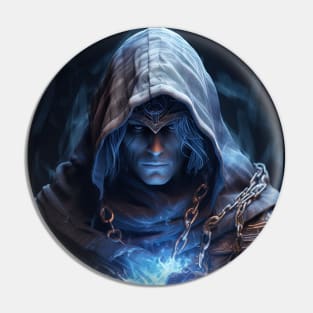 a dark mage with blue magic Pin