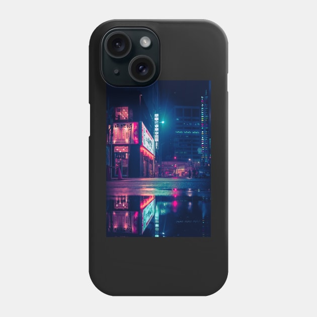 Neon Tokyo Reflection Red and green lights on the streets Phone Case by TokyoLuv