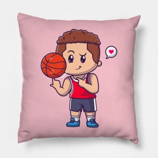 Cute Boy Playing Basket Cartoon Pillow