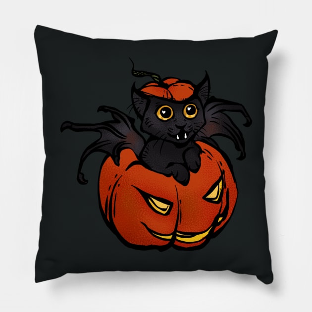 Cat Pumpkin Halloween Pillow by Pandemonium