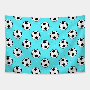 Football / Soccer Balls - Seamless Pattern on Sky Blue Background Tapestry