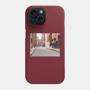 Boston back street background image with focus on foreground and blurry urban beyond, USA. Phone Case