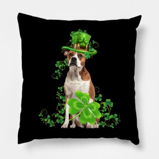 Lucky American Bulldog Shamrock St Patrick's Day Pillow