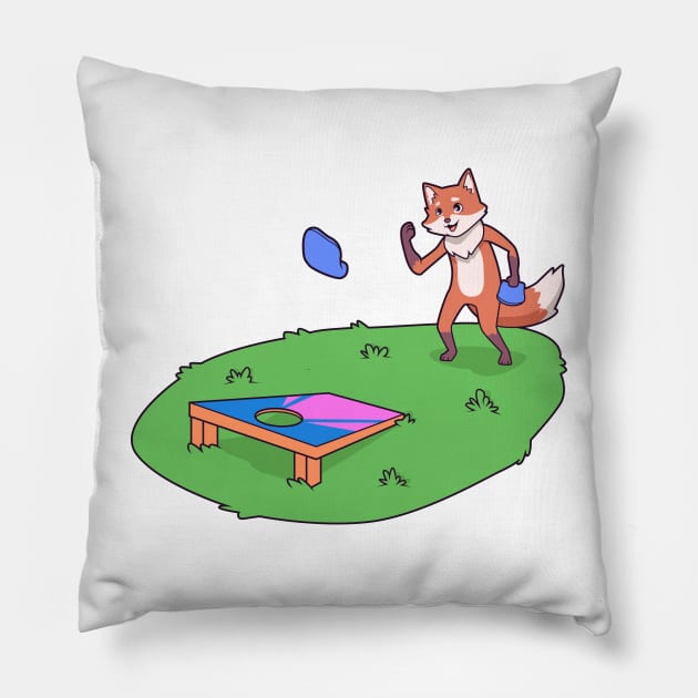 Fox playing cornhole Pillow by Modern Medieval Design