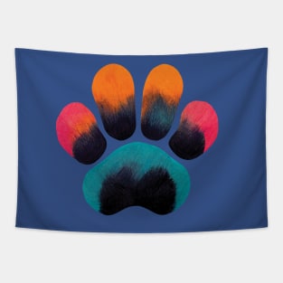 Colourful Paw Print Pet Pattern on Blue Tapestry