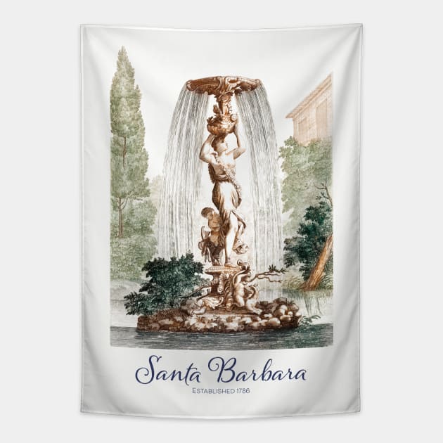 Santa Barbara CA Vintage Garden Fountain Tapestry by Pine Hill Goods