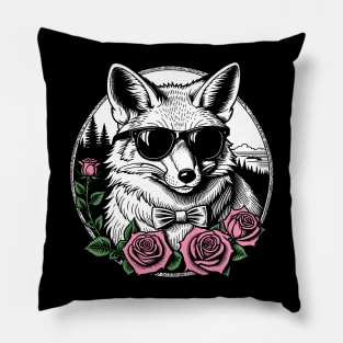 Fox Covered in Roses and Wearing Sunglasses Pillow