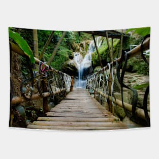 Bamboo footbridge to waterfall Tapestry