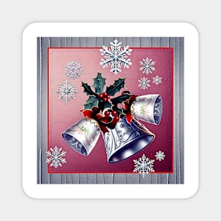 Silver Bells Holly and Snowflakes Magnet