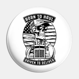 Skeleton Trucker Born To Haul Truck Driver Big Rig USA Flag Pin