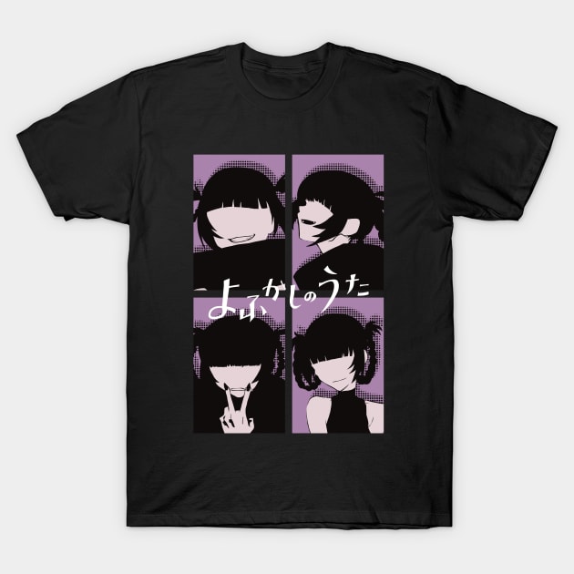 Call of the Night Anime Characters Nazuna Nanakusa Faceless in Cool 4  Panels Pop Art Style with Yofukashi no Uta Kanji or Japan Text - Call Of  The Night - T-Shirt