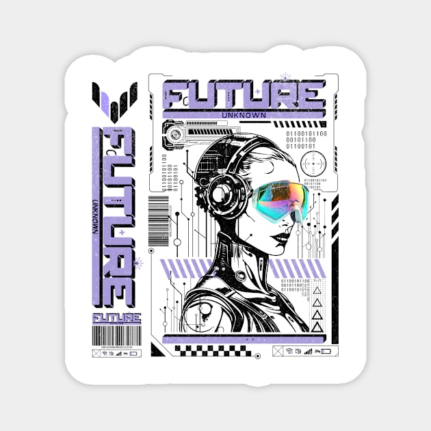 Future Unknown T-Shirt: Cyborg Humanoid Girl with Sunglasses - Futuristic Streetwear Tee Magnet by Designed By Marty
