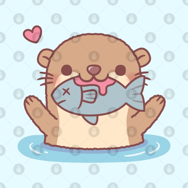 Cute Otter Catching Fish Funny by rustydoodle