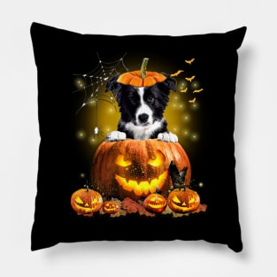 Border Collie Spooky Halloween Pumpkin Dog Head Pillow