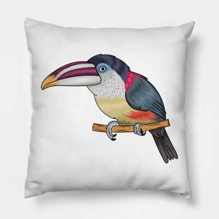 Curl crested aracari bird cartoon illustration Pillow