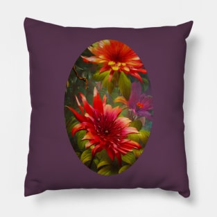 Vibrant Colorful Large Tropical Fantasy Flowers Artwork Pillow