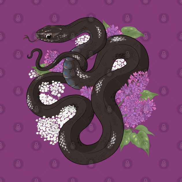 Mexican Black Kingsnake and Lilacs by starrypaige