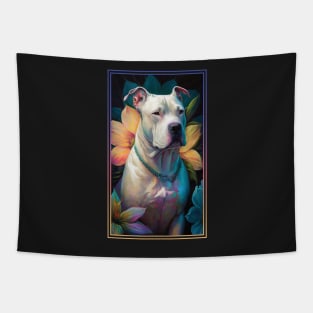 Dogo Argentino Dog Vibrant Tropical Flower Tall Digital Oil Painting Portrait 2 Tapestry