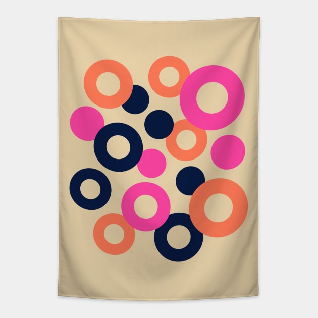 DROPS Polka Dots Rings Geometric Mid-Century Abstract in Retro Midnight Blue Orange Fuchsia Hot Pink - UnBlink Studio by Jackie Tahara Tapestry by UnBlink Studio by Jackie Tahara