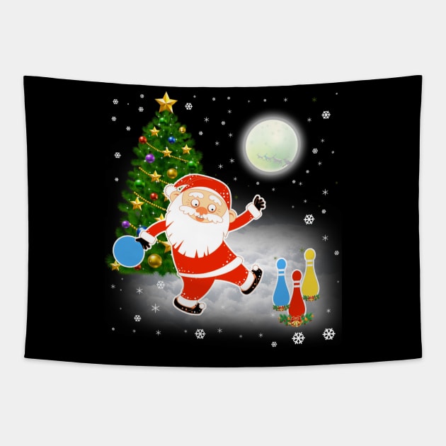 Santa Claus Bowling Christmas Funny Gift Tapestry by Sinclairmccallsavd