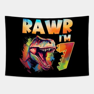 Rawr I'm 7 Tee Dinosaur 7th Birthday Dinosaur Theme 7th Birthday 7th Birthday Boy Gift copy Tapestry