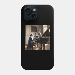 A Cat Playing Piano With His Friends Looking On Phone Case