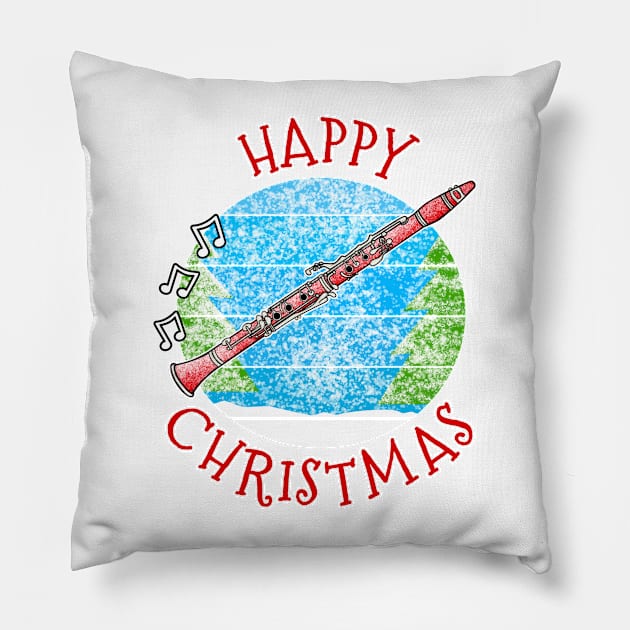 Christmas Clarinet Clarinetist Woodwind Musician Xmas 2022 Pillow by doodlerob