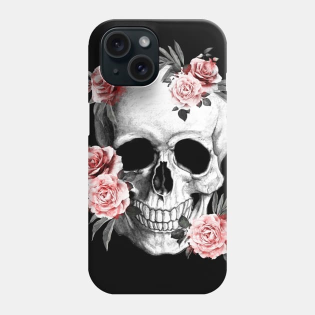 skeleton,floral,flower skull, roses Phone Case by Collagedream