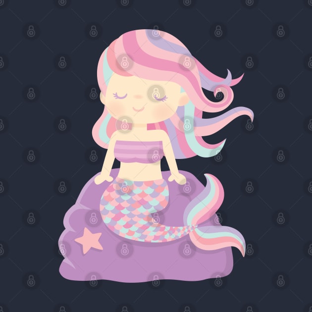 Cute Little Mermaid Seated On Rock by rustydoodle