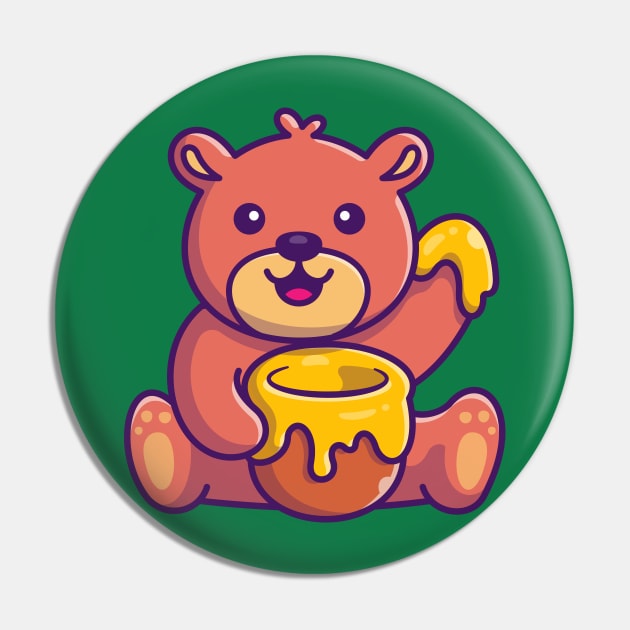 Cute Honey Bear With Honey Cartoon Pin by Catalyst Labs