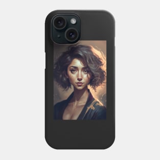 Golden Waves: A Portrait of a Beautiful Girl with Short Wavy Hair Phone Case