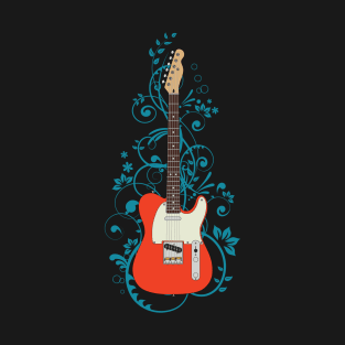 Red T-Style Electric Guitar Flowering Vines T-Shirt