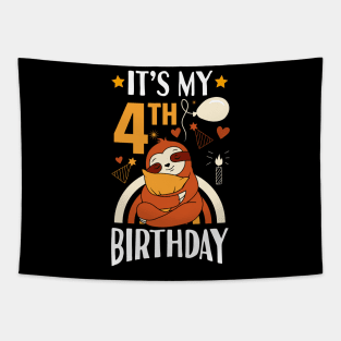 It's My 4th Birthday Sloth Tapestry