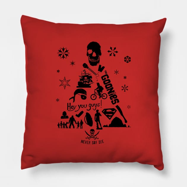 Goonies Christmas Tree Silhouette Pillow by Rebus28