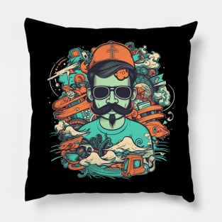 Hipster doodle classic tshirt design Pillow