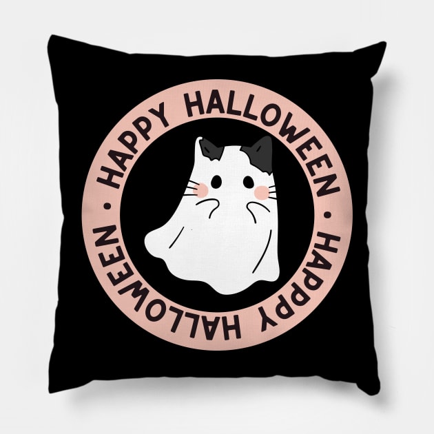 Cute Kitty Cat Ghost Creepy House Halloween Pillow by Sleepy Time Tales