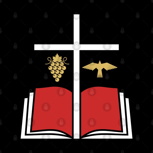 The cross of Jesus Christ, an open bible and a dove by Reformer