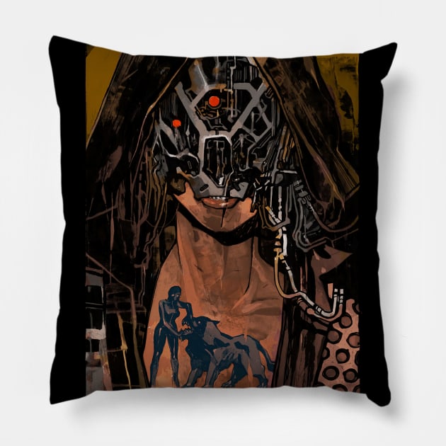 Strength (Cyberpunk Tarot) Pillow by Joshessel